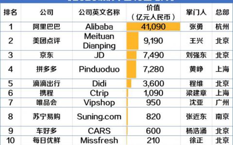 胡润中国10强电商平台公司排行